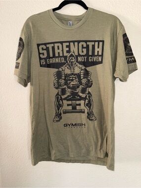 Next Level Apparel Men's Olive Green 'Strength Is Earned' Graphic Tee Size L